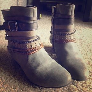 Grey distressed ankle boots